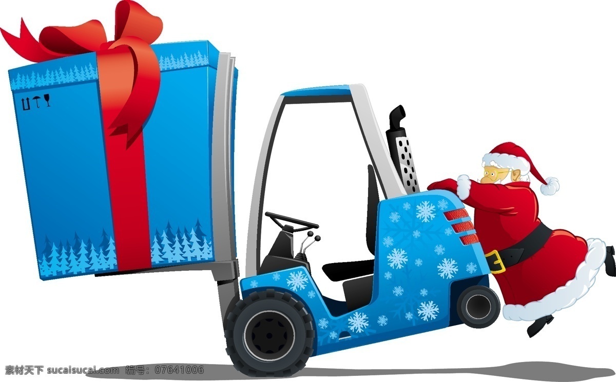 圣诞老人 物流 堆高机 矢量 叉车 汽车 圣诞帽 节日素材 其他节日