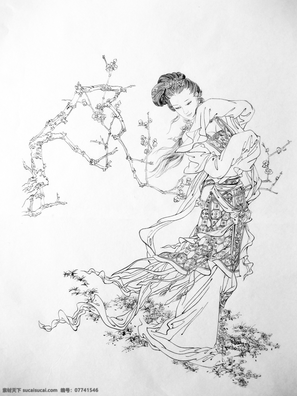 仙女 画画 黑白 墨笔 素描 美女 绘画书法 文化艺术