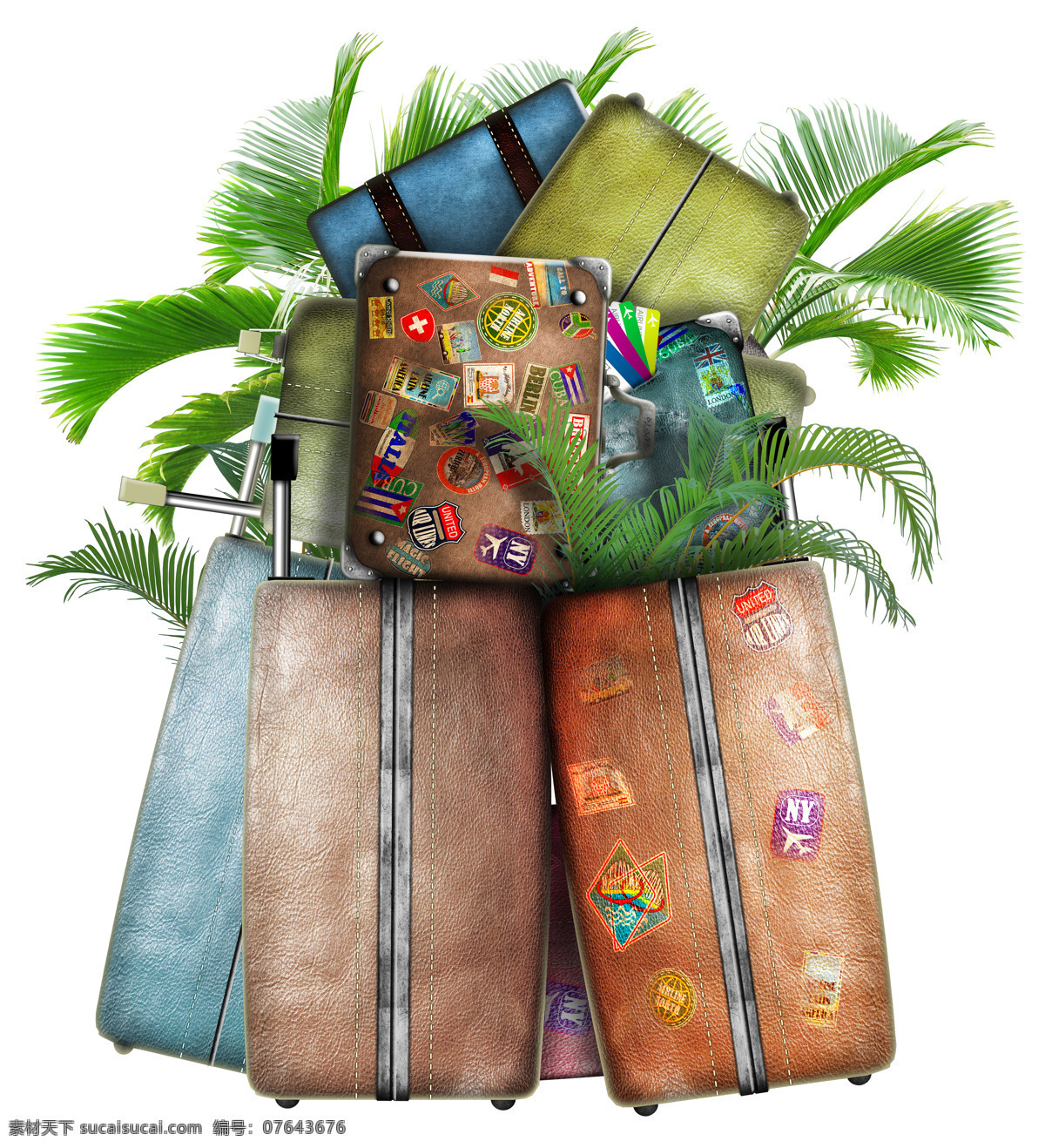 堆满 行李箱 椰子树 标签 旅游 旅行 其他类别 环境家居