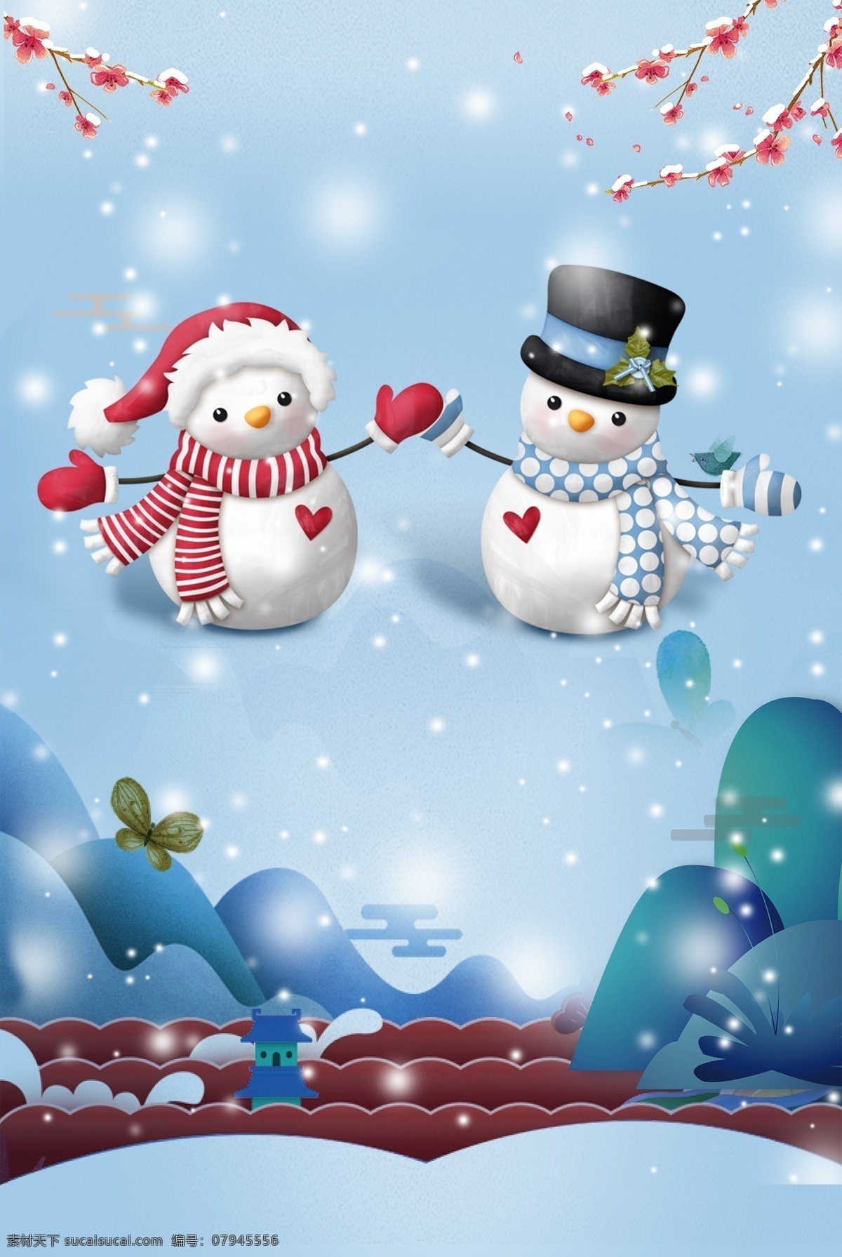 唯美 圣诞 雪人 背景 圣诞背景 冬天 可爱 圣诞节 雪人情侣 下雪 冬季背景 冬至 雪人背景