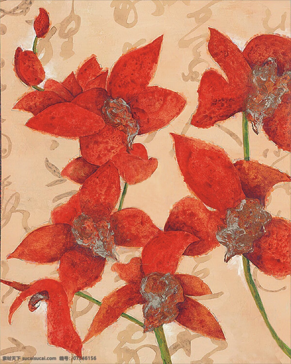 无框画 画框 画蕊 红色 花朵 花 油墨画 欧州风格设计 绘画书法 文化艺术