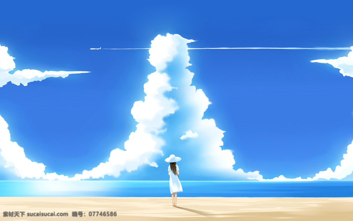 少女免费下载 白云 蓝天 少女 天空 卡通 动漫 可爱