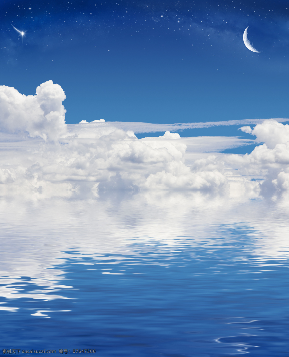 云层 星空 海水 蓝色星空 自然景观 月色 月亮 月亮摄影 月亮素材 弯月 自然风景