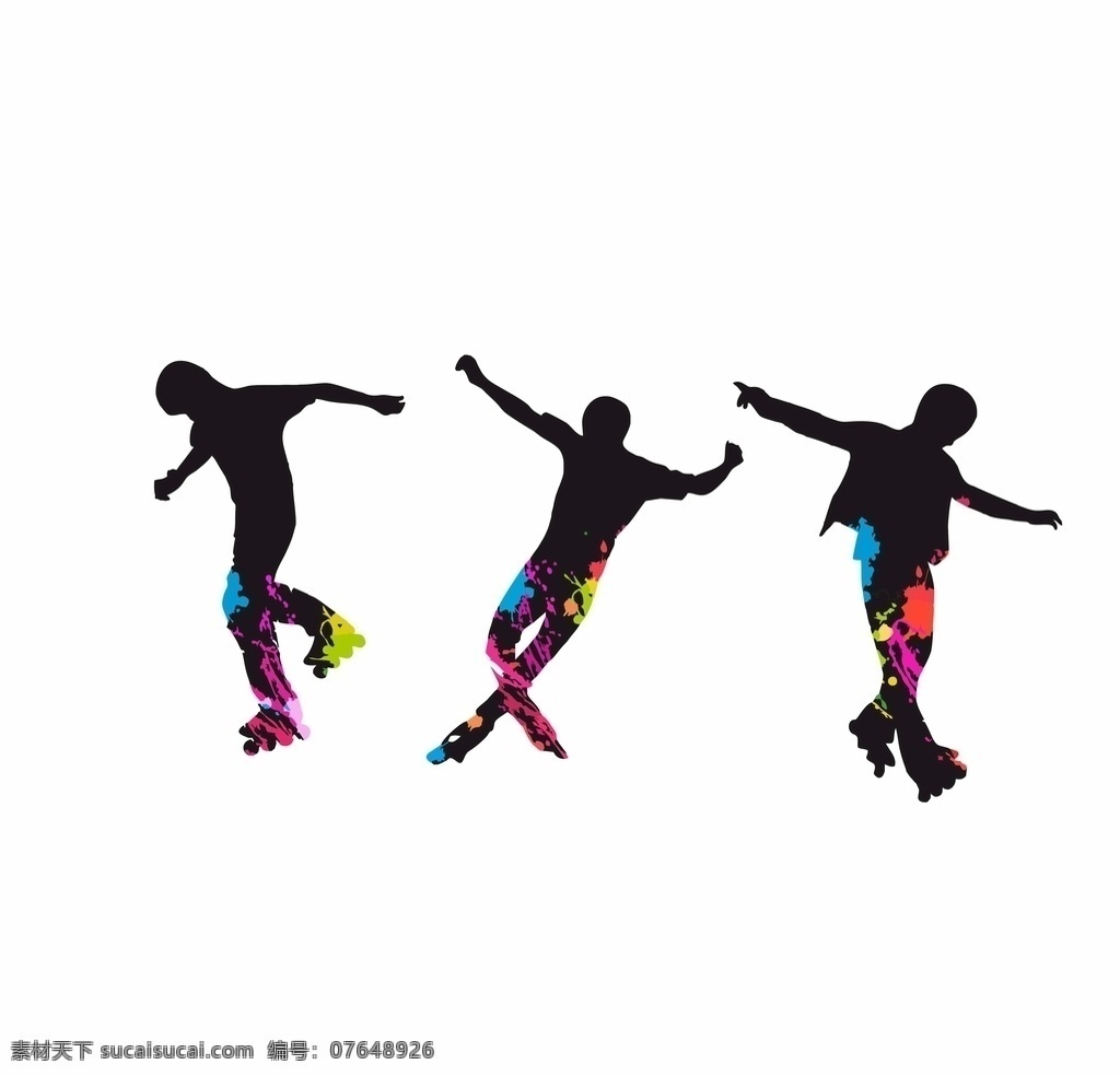 轮滑 运动 彩色 人物 溜冰 剪影 墨 动漫动画 动漫人物