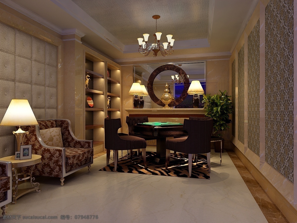 麻将 场 室内设计 3d模型 max 麻将桌 沙发茶几 室内 3d模型素材 室内场景模型