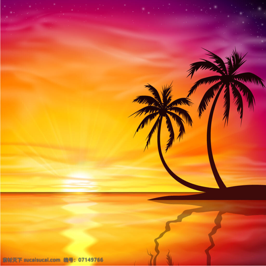 美丽 日落 棕榈树 背景 矢量 美丽日落 矢量素材