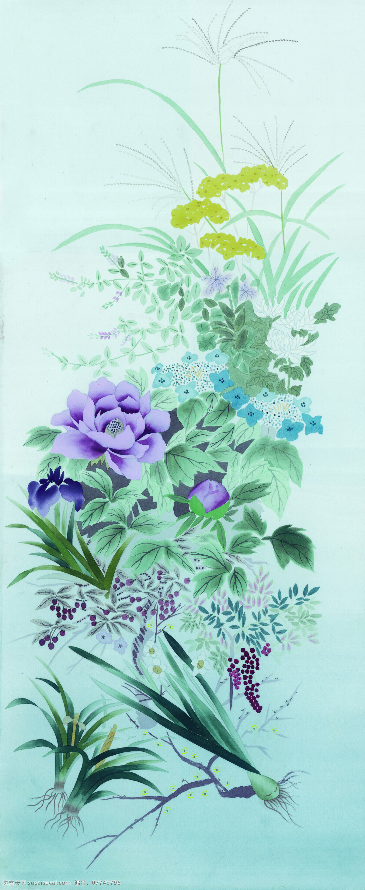 蔬菜和鲜花 国画 中国画 文化 艺术 水墨画 鲜花 蔬菜 洋葱 书画文字 文化艺术 白色