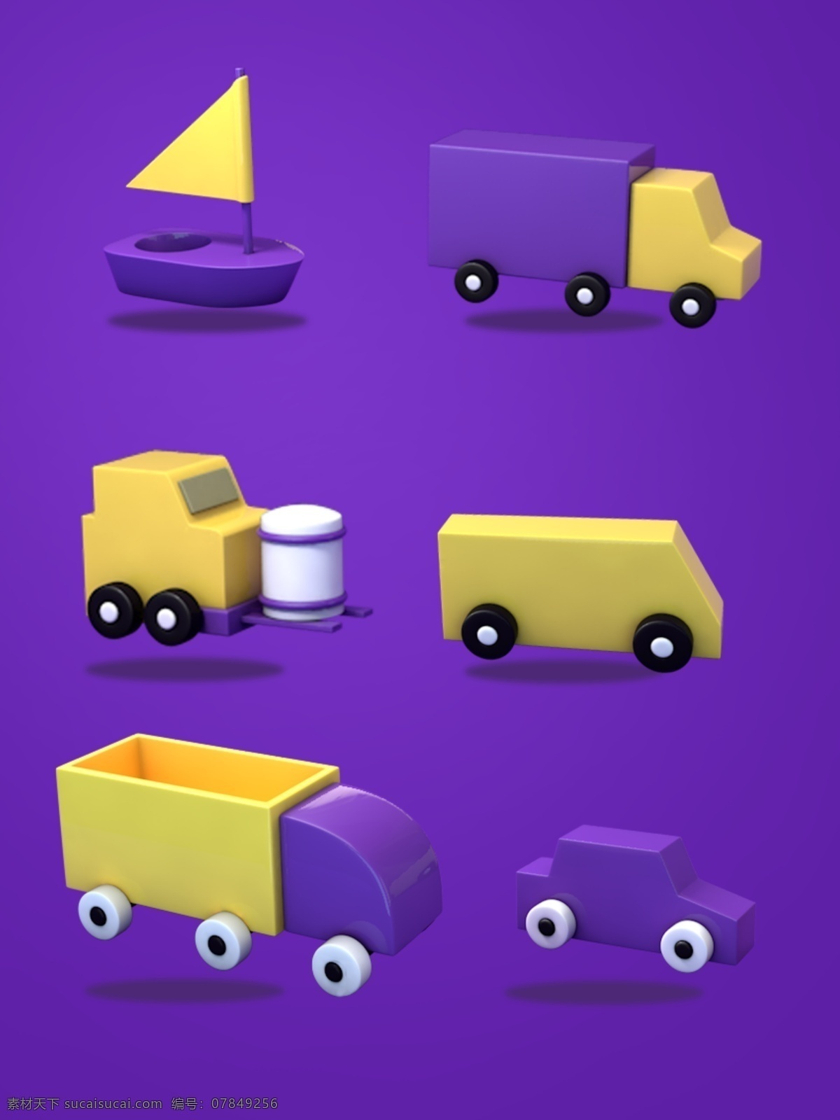 汽车 深蓝色 背景 c4d 跑车 卡 通车 货车 设计元素 卡通 船 建模 蓝黄配色 运货车