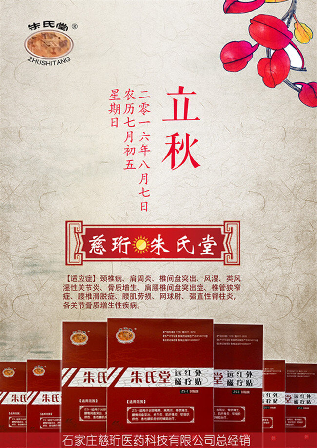 磁疗 贴 立秋 海报 叶子 朱氏堂 磁疗贴 健康 海报素材 广告设计模板 红色