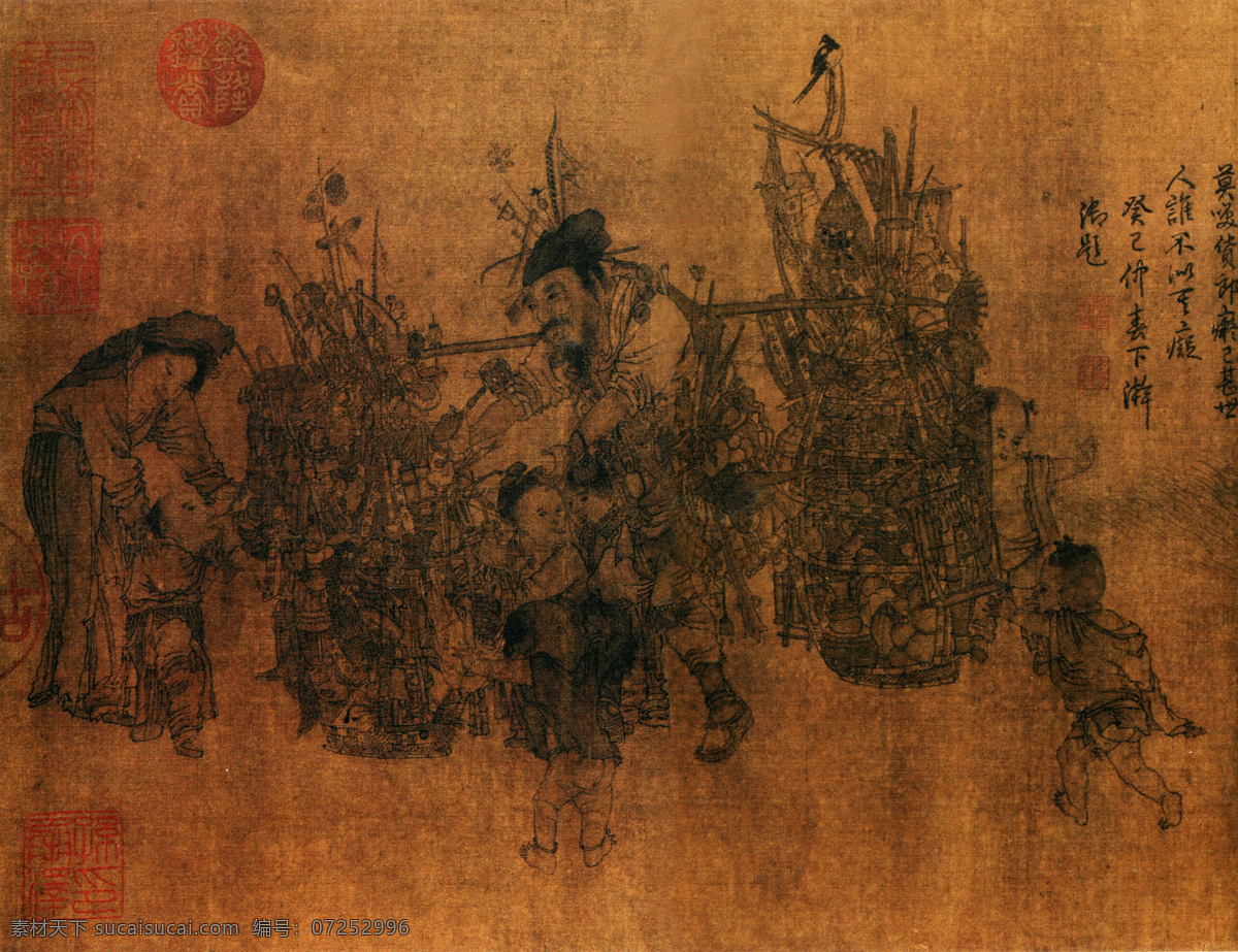 货郎图a 人物画 中国 古画 中国古画 设计素材 人物名画 古典藏画 书画美术 棕色