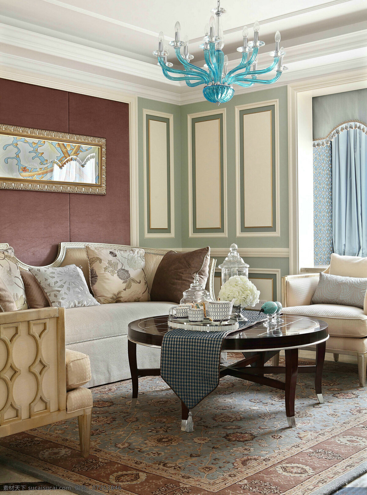 现代 时尚 欧式 客厅 创意 吊灯 装饰装修 效果图 客厅装修 茶几 创意吊灯 蓝色 个性