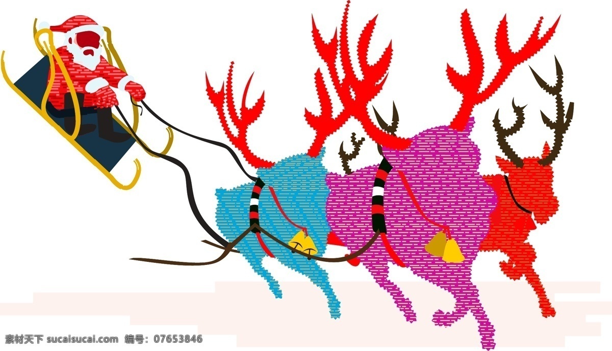 手绘 圣诞节 圣诞老人 驾驶 麋鹿 拉 雪橇 飞奔 圣诞 节圣诞老人 麋鹿拉的雪橇