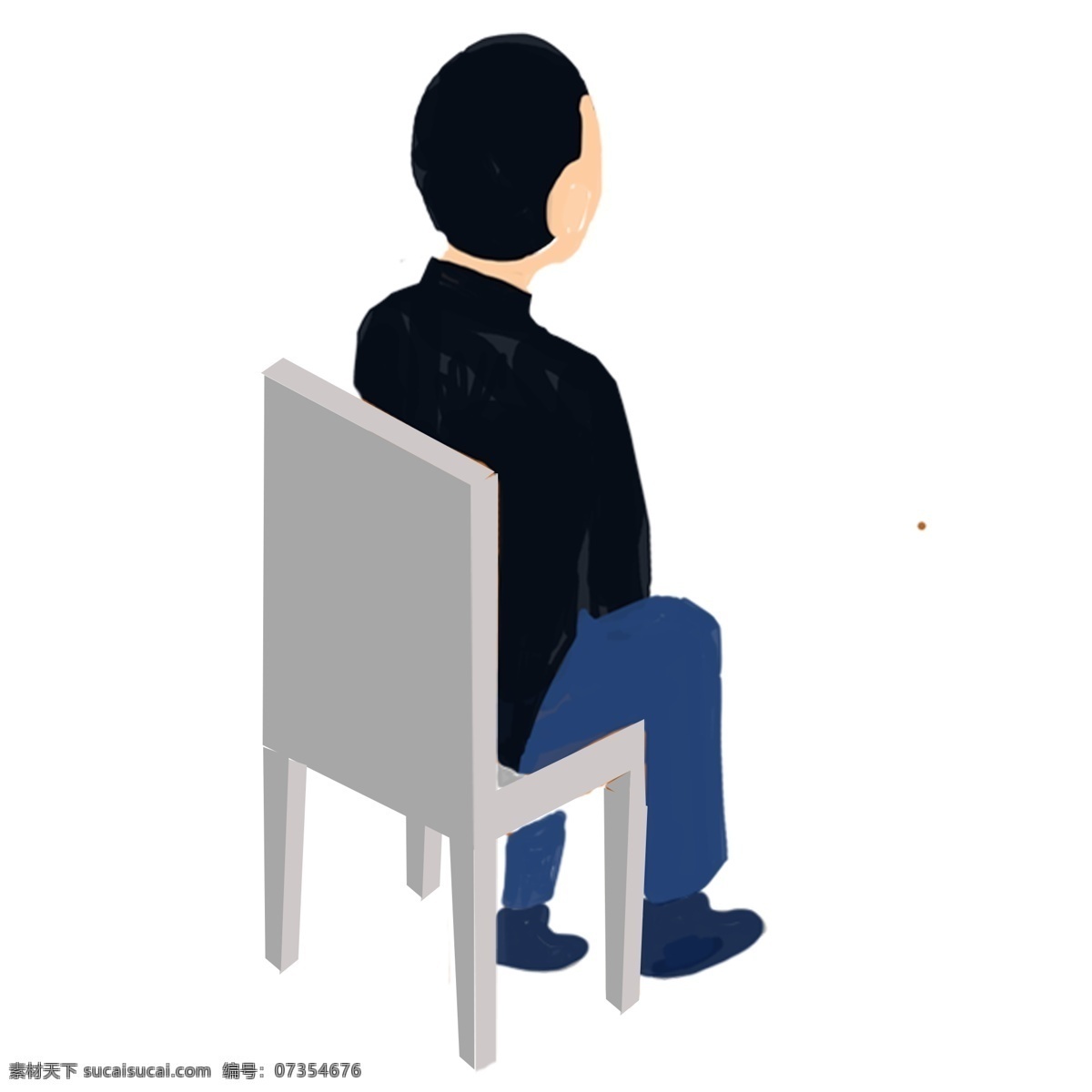 一个 背对 坐在 椅子 上 男人 免 抠 图 免抠图 扁平化人物 穿 黑色 衣服