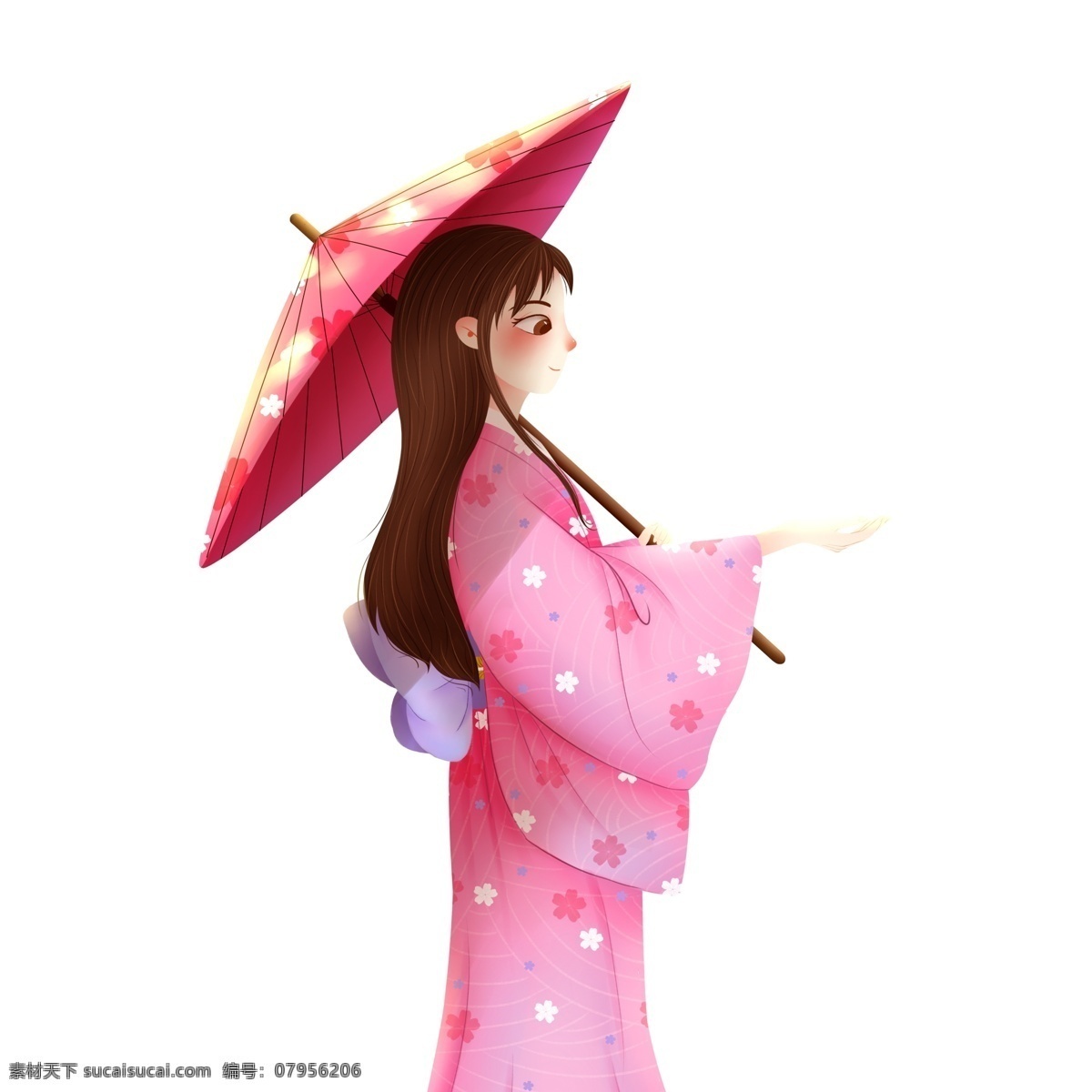 唯美 油纸伞 少女 插画 手绘 温馨 日本少女 人物 樱花节 女孩