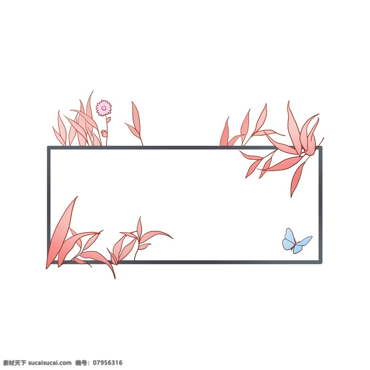 卡通 蝴蝶花 框 插图 蓝色蝴蝶 漂亮的蝴蝶 会飞的蝴蝶 美丽的蝴蝶 红色的花叶 黑色的花框 装饰花框