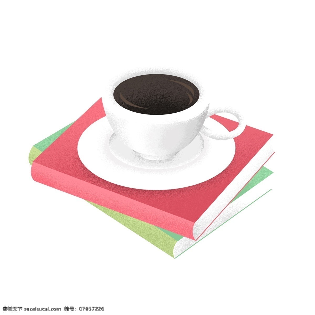 手绘 摞 书 一杯 咖啡 肌理 商用 元素 插画 书本 书籍