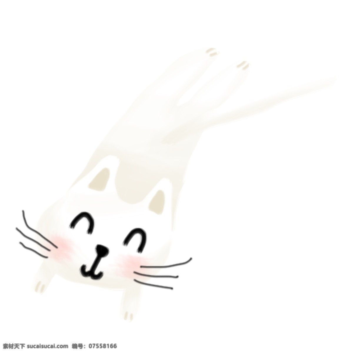 夏天 白色 可爱 猫咪 手绘 插画 动物 猫 萌 笑 尾巴 户外 夏季 胡子