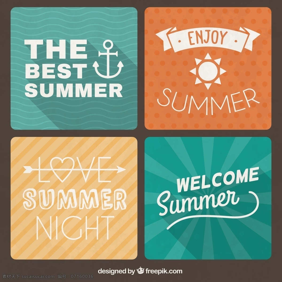 款 彩色 夏日 度假 海报 字体 矢量图 4款 创意 青色 天蓝色