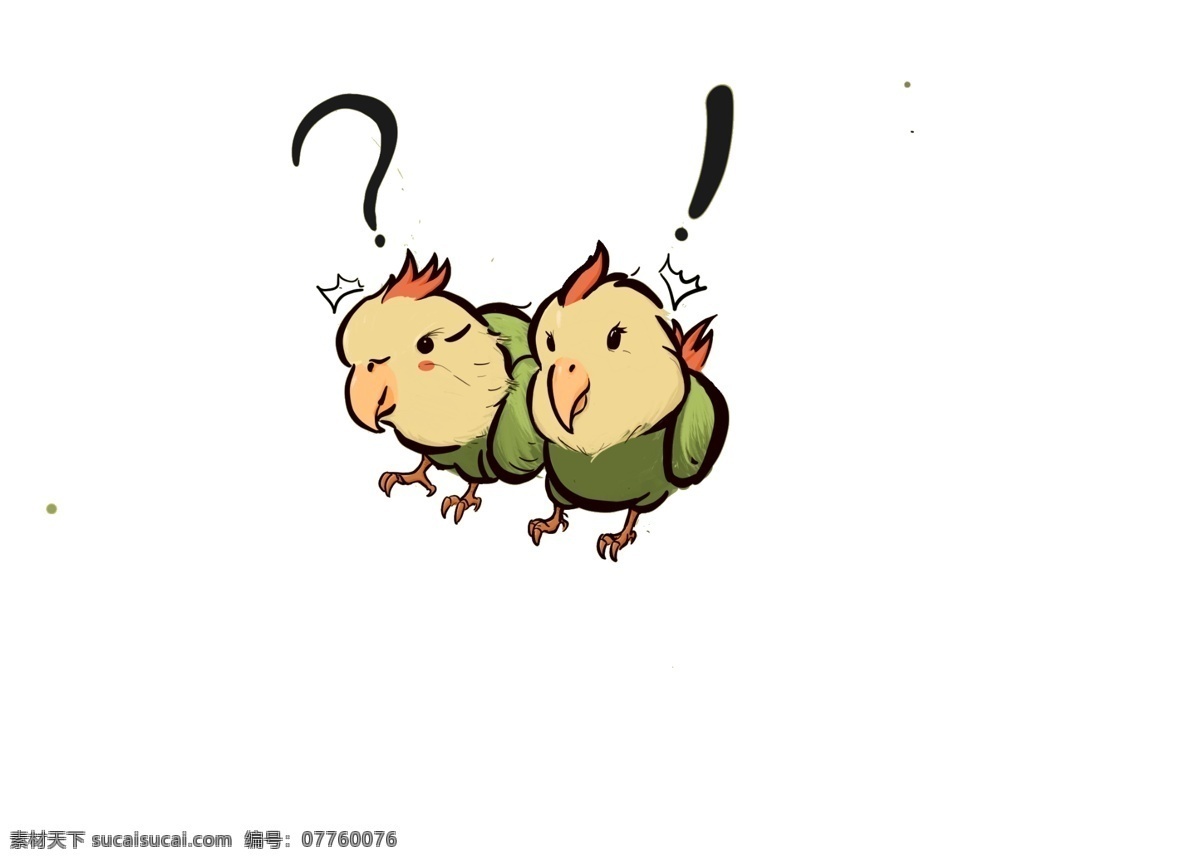 疑惑 惊叹 鹦鹉 插画 可爱风 cp 情侣 鹦鹉素材