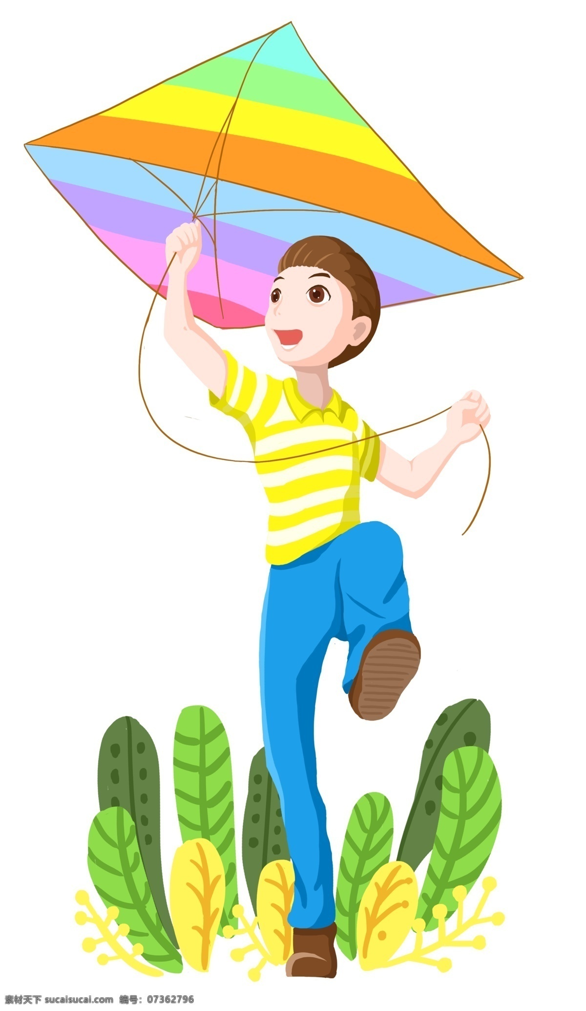 春游 放风筝 小 男孩 春游踏青插画 彩色的风筝 漂亮的小男孩 卡通人物 风筝插画