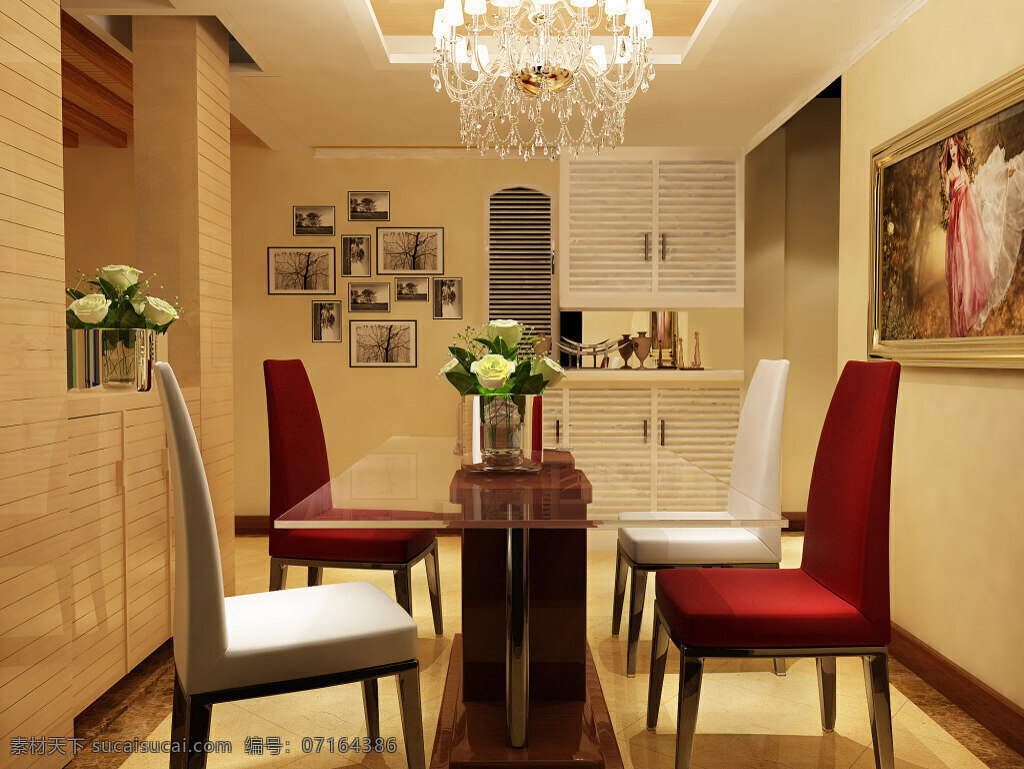 简约 欧式 餐厅 3d 模型 欧式餐厅 室内场景模型 3d模型 max 棕色