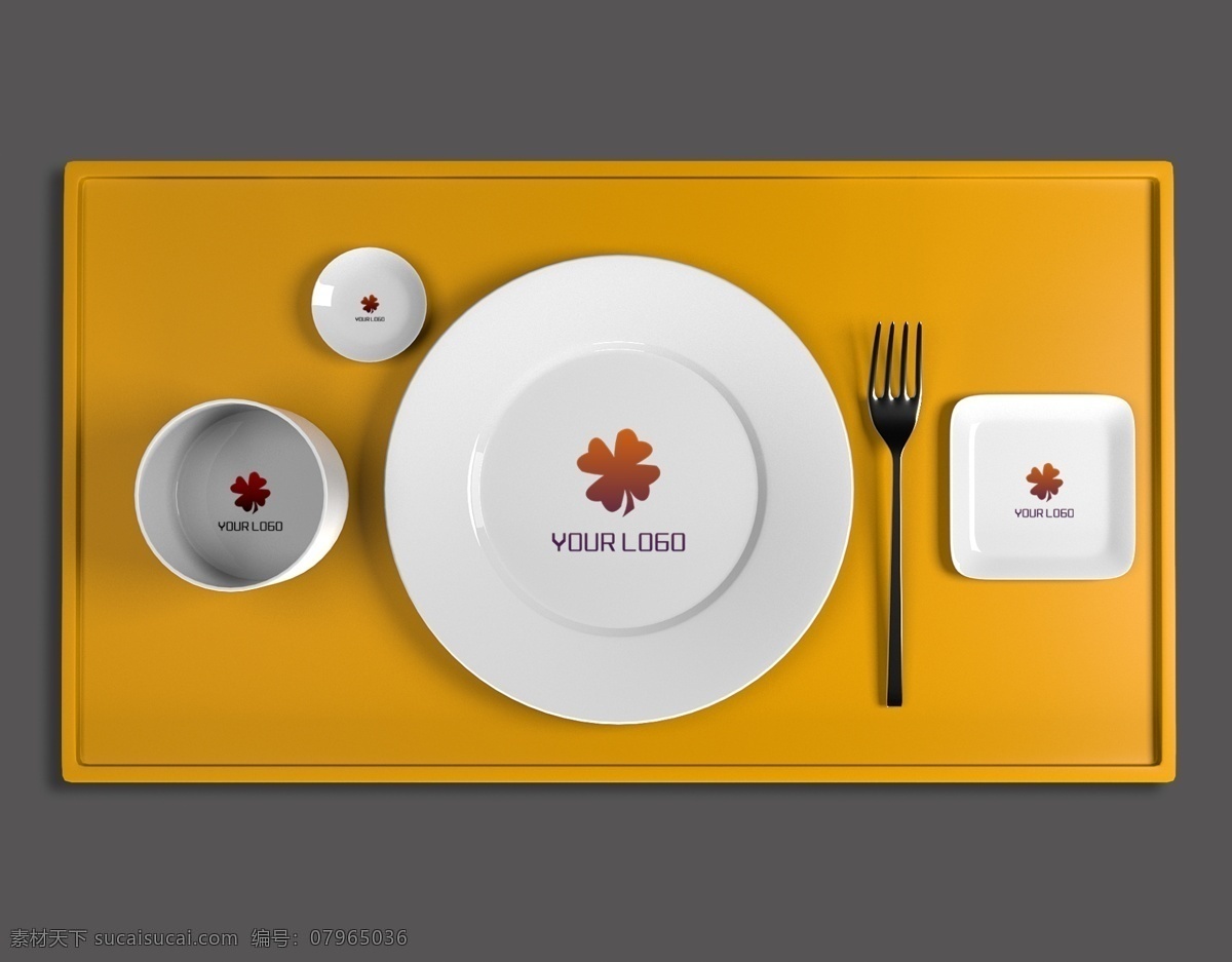 原创 建模 餐饮 logo 样机 盘子 叉子 西餐 模板 碟子 logo样机