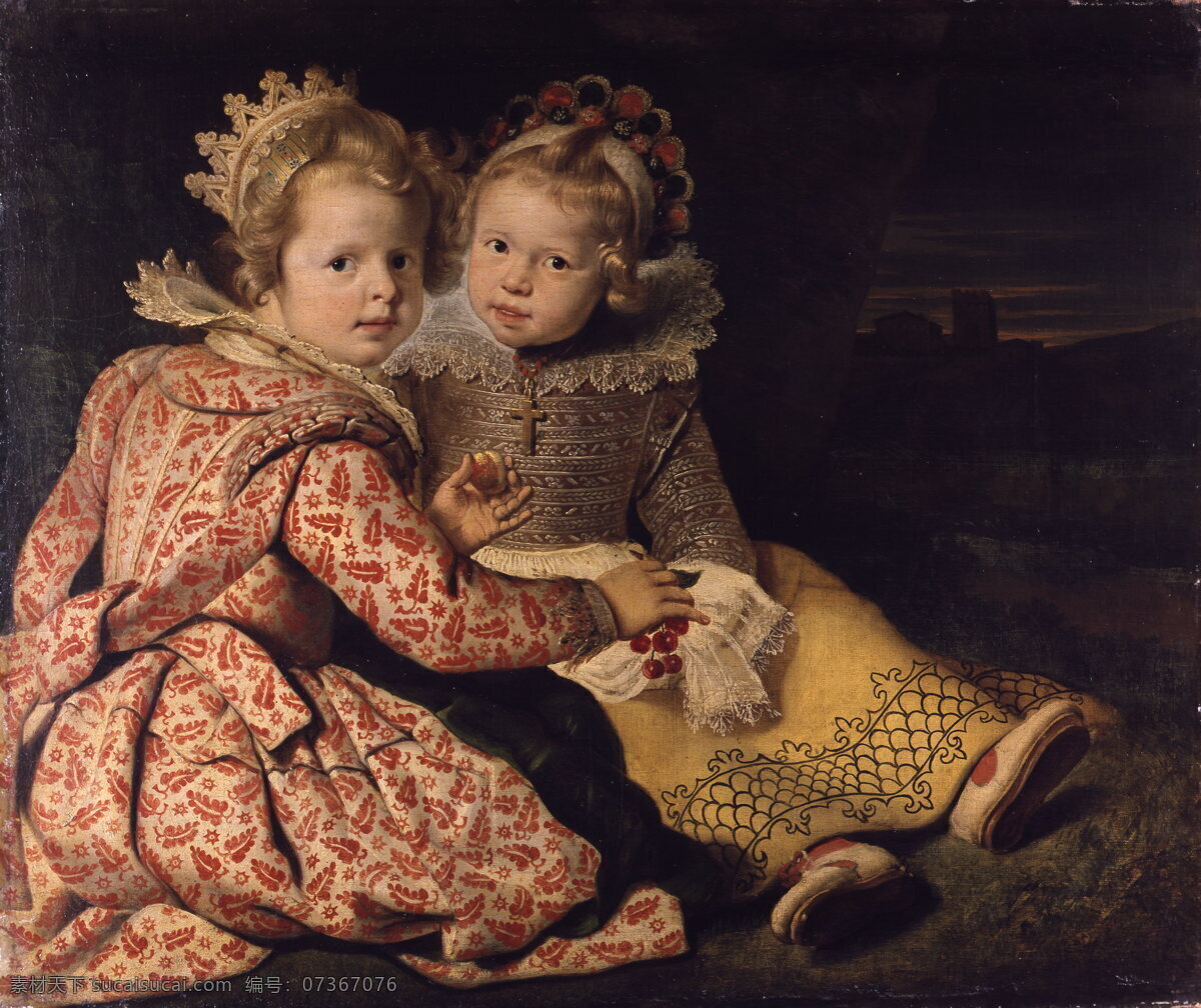 两个 小孩 肖像画 孩子 肖像 儿童 人物 复古 油画 艺术 古典 绘画 画像 西方人物 书画文字 文化艺术