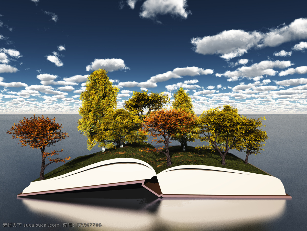 书本 上 大树 书本设计 树林 天空 白云 教育 学习 金属 概念素材 抽象 艺术 其他类别 生活百科