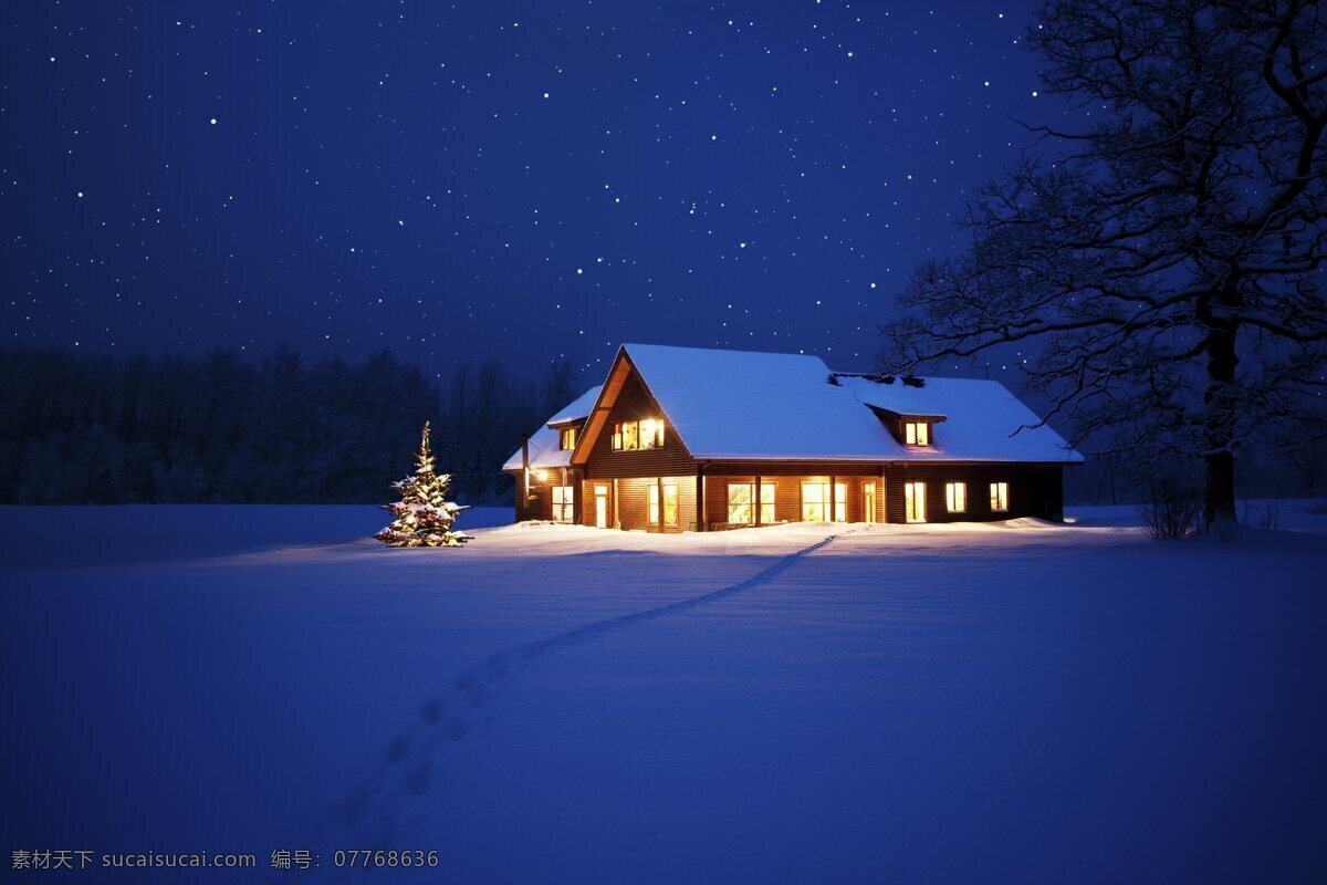 雪景海报背景 雪景 蓝色 圣诞 房屋 雪屋 单张图片 自然景观 自然风景