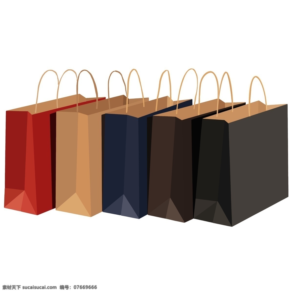 五 不同 颜色 手提 纸袋 包装 手提袋 牛皮纸 礼品袋 购物袋 奢侈品 礼物 红色 黄色 蓝色 棕色 黑色