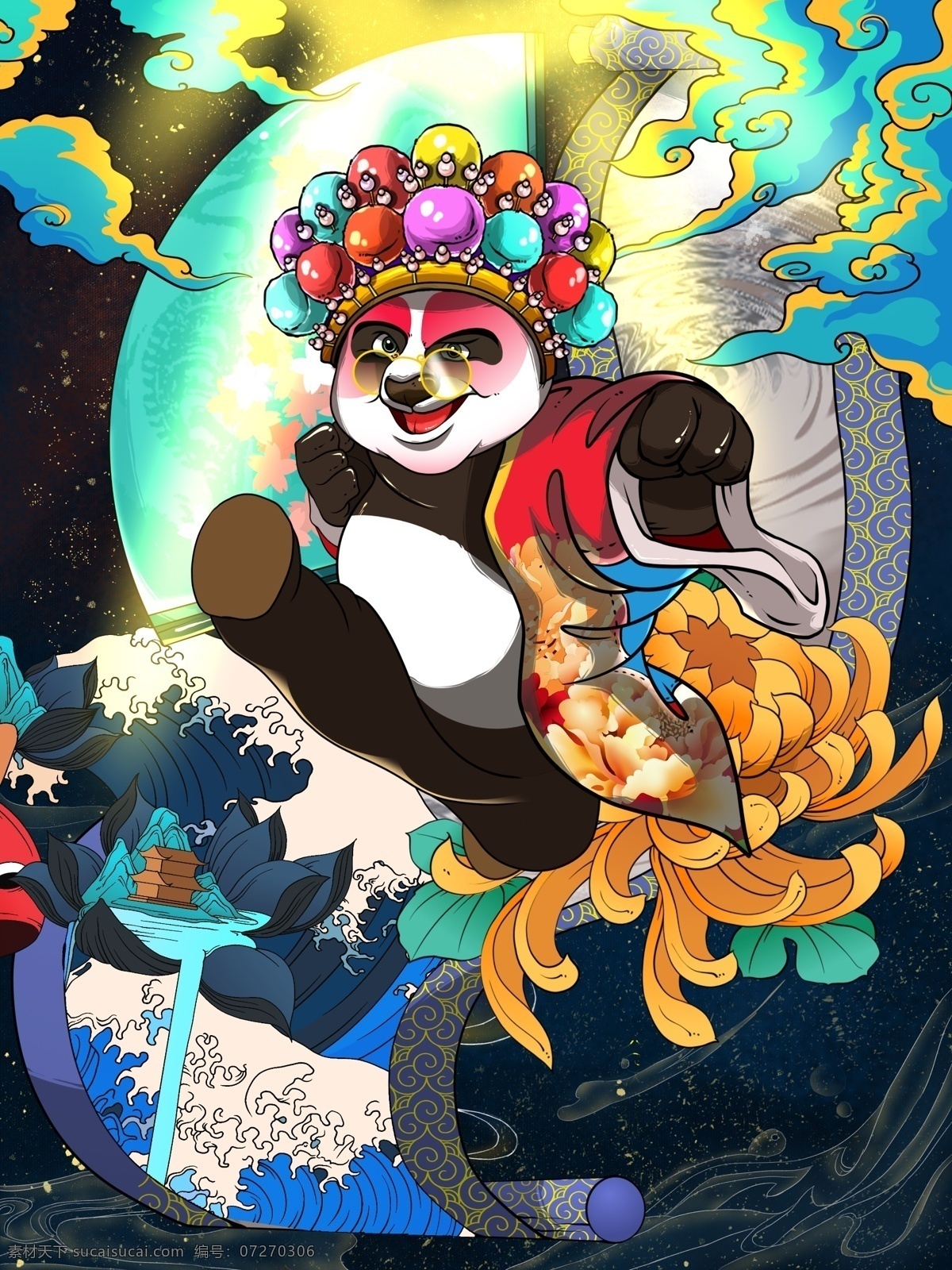 国潮插画 手绘 插画 原创 儿童 卡通 人物 国潮风 儿童插画 熊猫