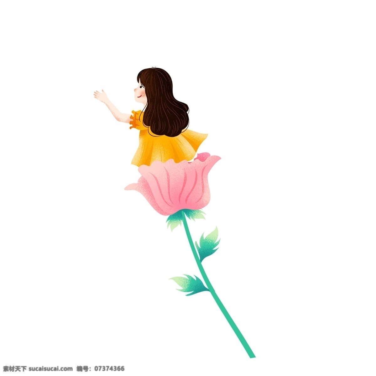 花朵 上 女孩 图案 元素 卡通女孩 花朵女孩 花仙子 人物 手绘 元素设计 创意元素 psd元素 免抠元素