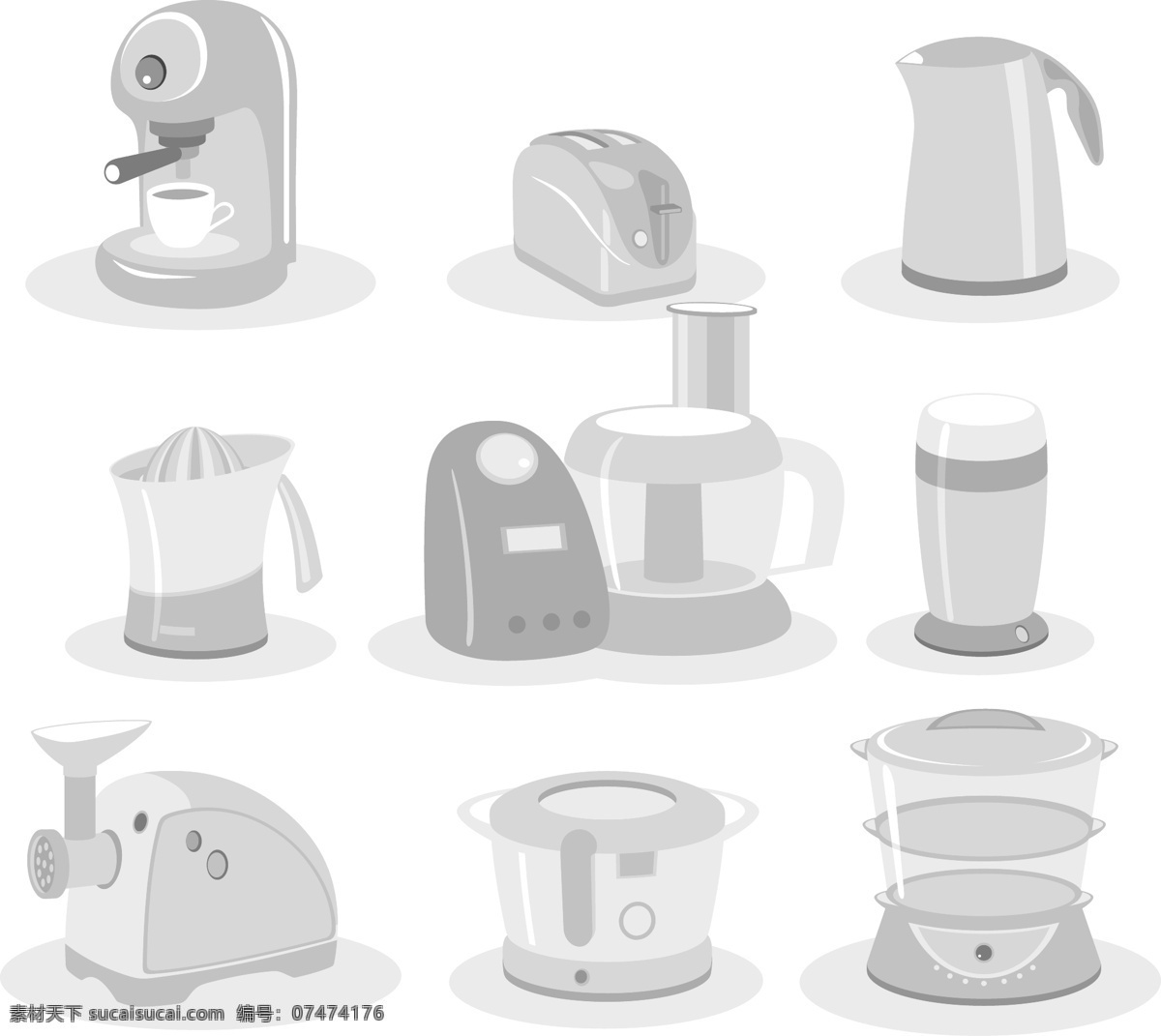 款 小家电 矢量 电水壶 豆浆机 家用电器 咖啡机 生活用品 矢量素材 面包机 矢量图 日常生活