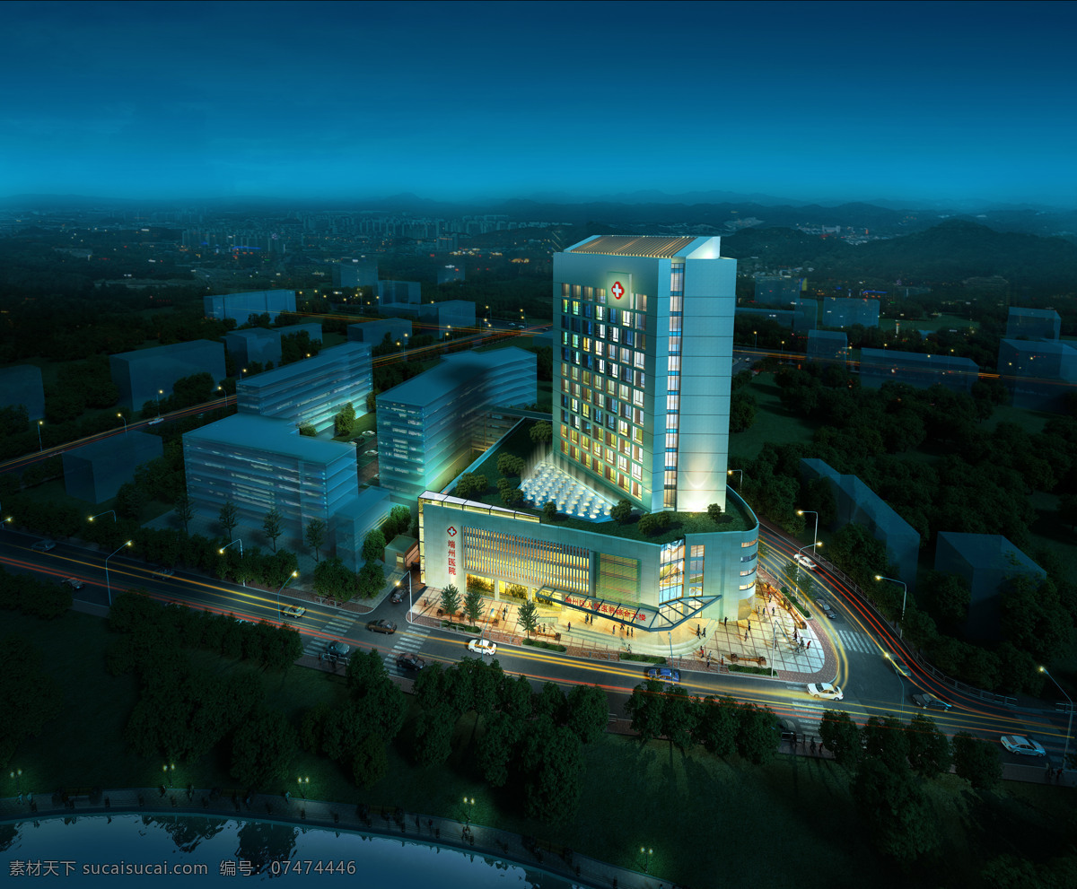 3d 3d设计 建筑 效果 夜景 制作 医院 作品 设计素材 模板下载 医院建筑作品 psd源文件