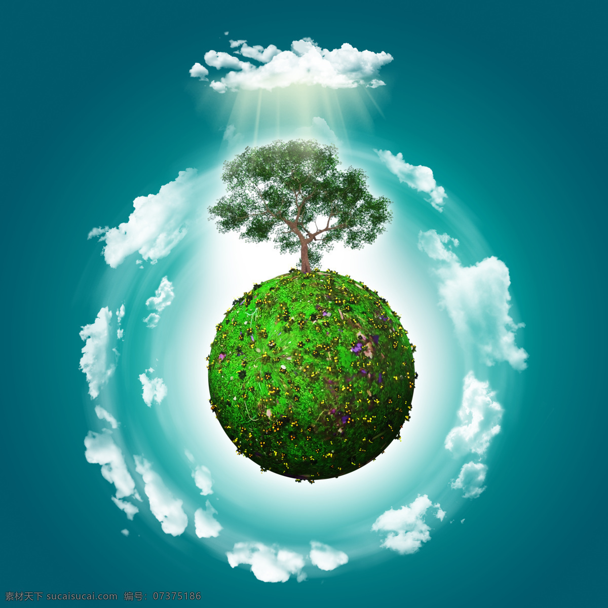 一个 树 背景 绿色 世界 地球 绿色地球 云 青色 天蓝色