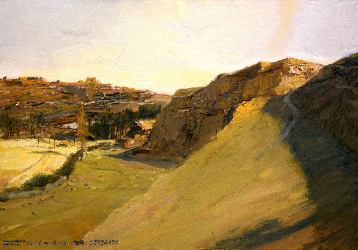 房屋 风景画 绘画书法 美术 山地 山岭 山坡 山地情韵 油画 树木 村子 山道 庄稼 油画艺术 油画作品36 文化艺术