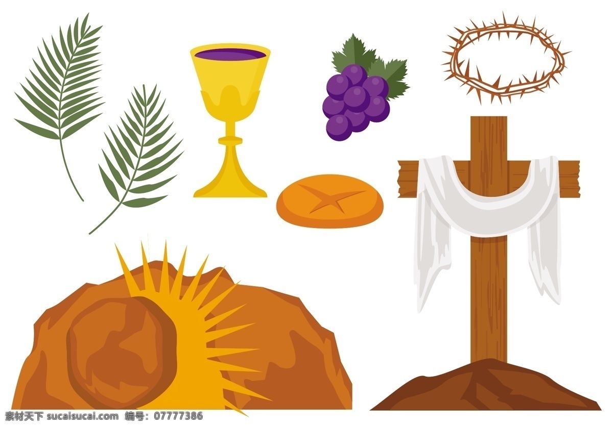 扁平 宗教 图标素材 宗教图标 扁平图标 棕枝 基督教 葡萄 叶子