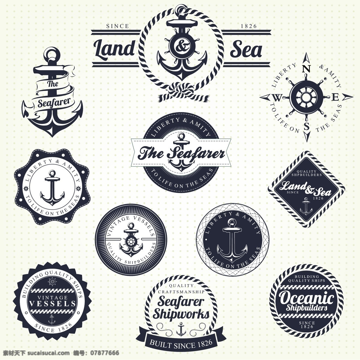 怀旧 航海 标签 贴纸 指南针 抛锚 海上 海里 工作 作业 工具 用品 认证 时尚 装饰 矢量 主题 小图标 标识标志图标
