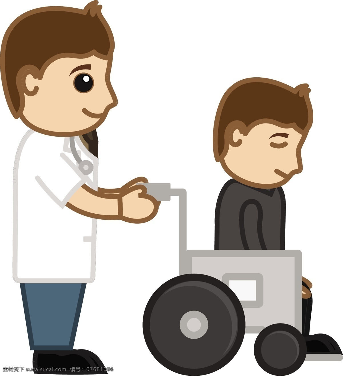 轮椅 医 卡通 矢量 字符 病人 白色