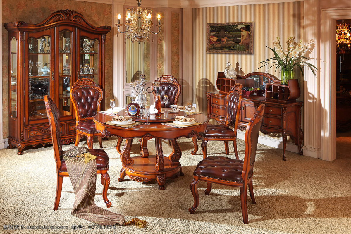 欧式家具 欧式 高端 实木 高端实木 欧式实木餐厅 餐厅 圆餐桌