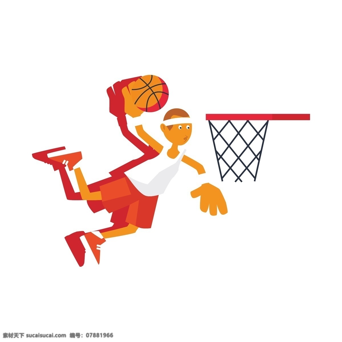 卡通 篮球 运动员 扣 蓝 运动 扣篮 红色 卡通远动员 篮球远动员 扣篮动作 平面