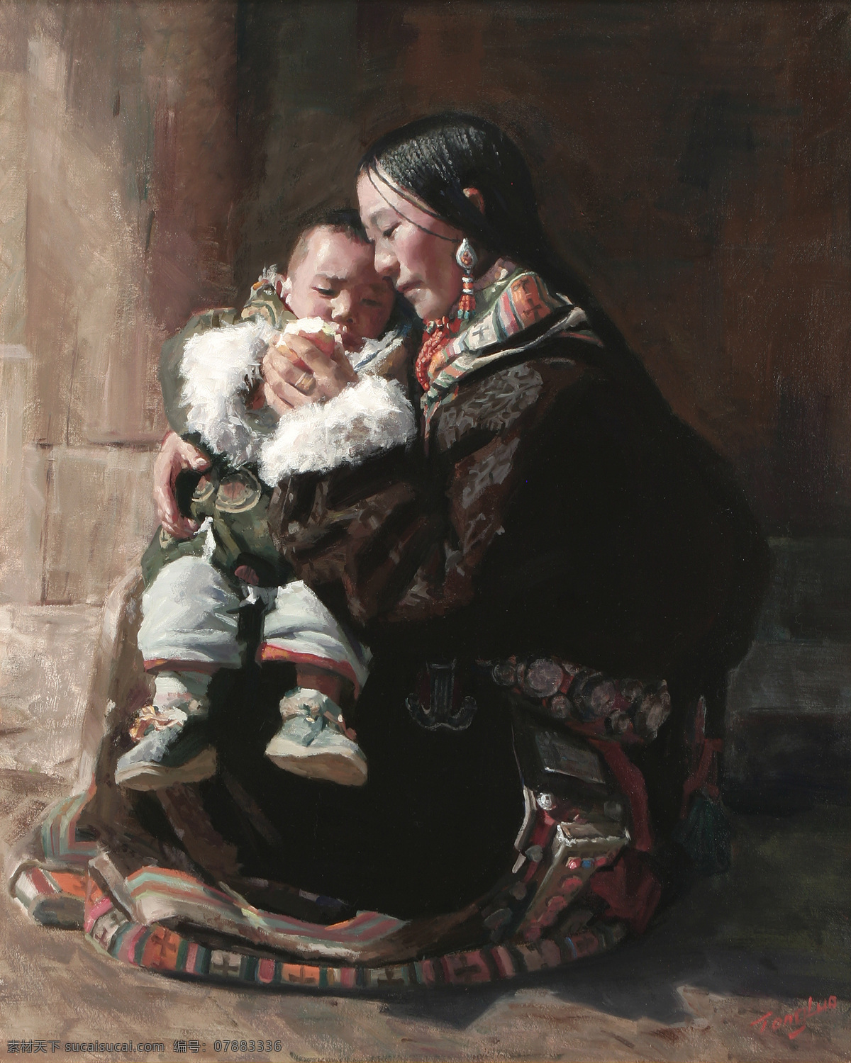 抱 孩子 西藏 美女 油画 藏族 肖像 人物肖像画 东方女性 写生 人物油画写生 油画艺术 绘画艺术 书画文字 文化艺术