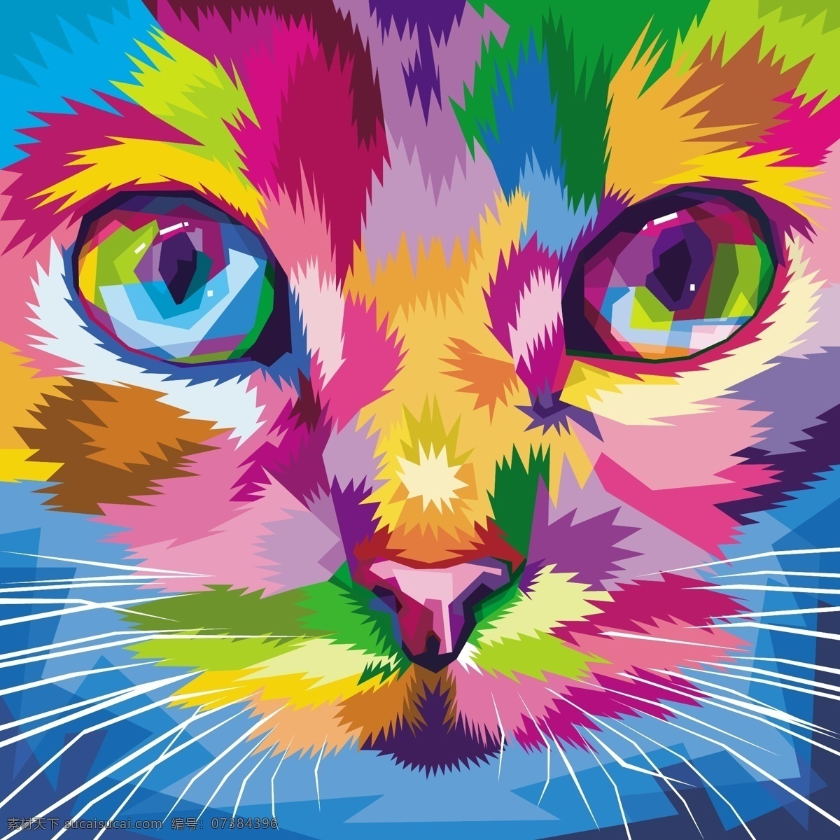 卡通动物 设计素材 背景图片 装饰画 无框画 挂画 现代画 手绘猫 家猫 猫咪 胡须 生物世界 野生动物
