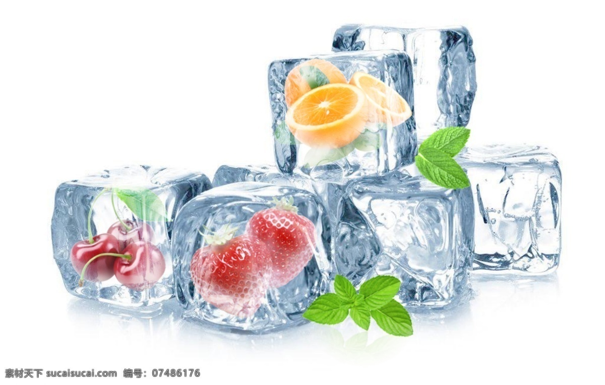 夏天 冰块 水果 清凉 冰冻 冰冻水果效果