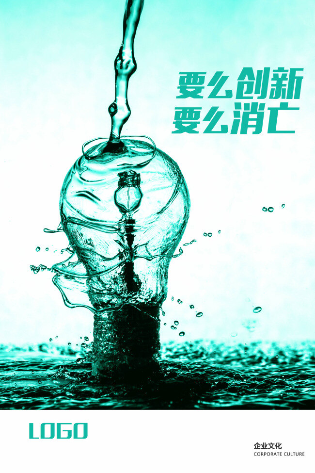企业 文化 墙 海报 文化墙 创新 灯泡 公司 企业墙 企业文化 水 消亡 激励 励志 团建 团队建设