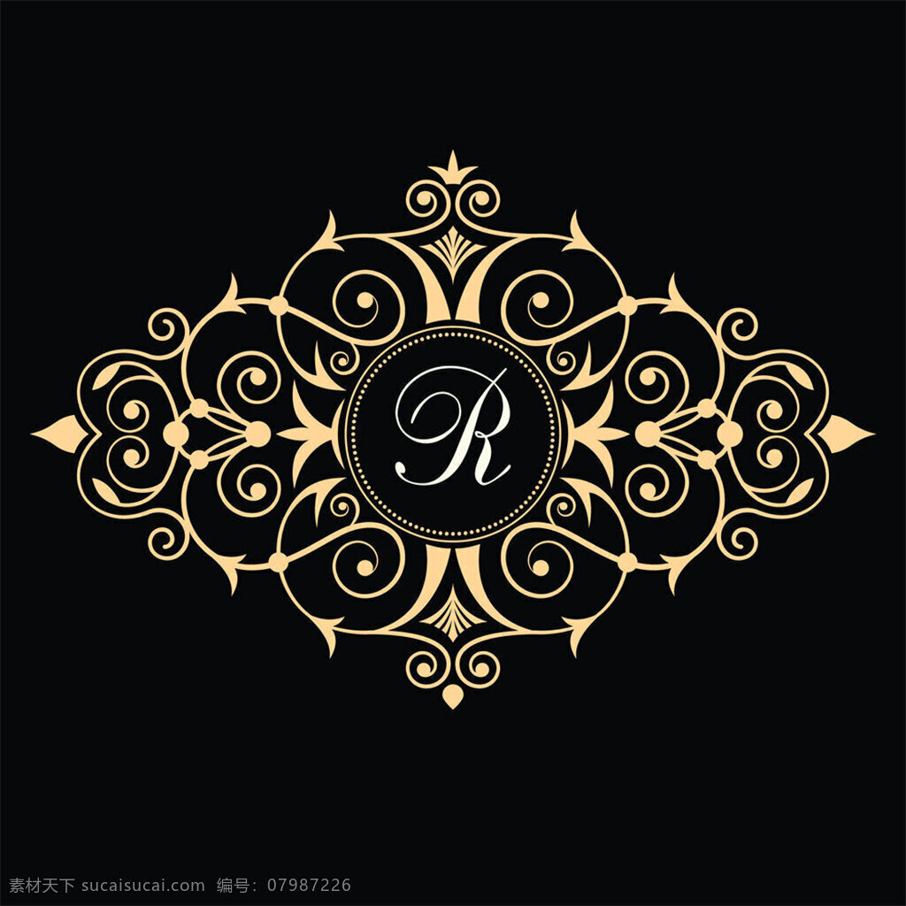 字母 r 花纹 logo 黑白 logo设计 产品商标 企业标志 商品标识 标志图标 矢量素材