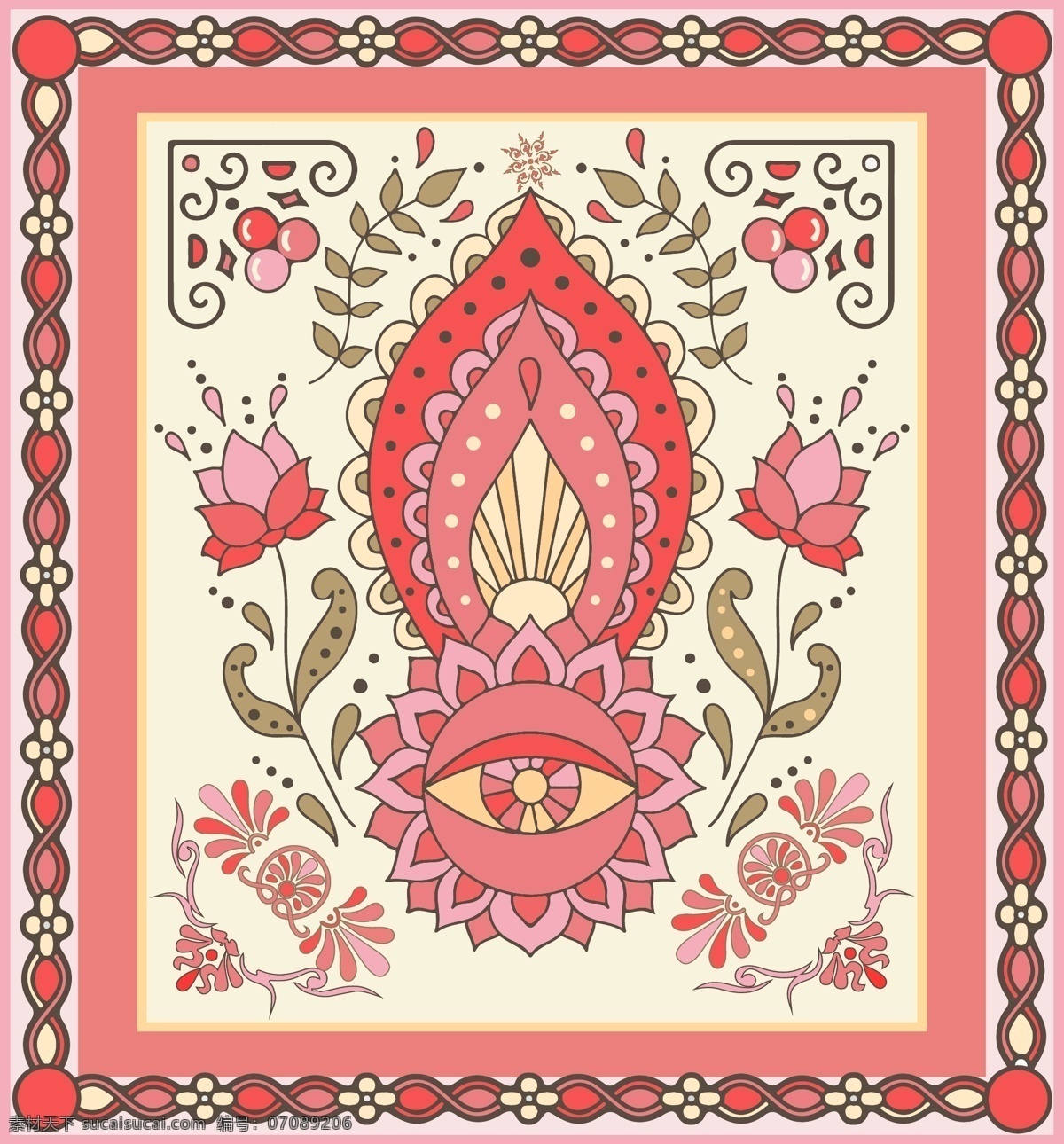 禅宗 花朵 线性 视觉 ai素材 彩色 红色 黄色 装饰图标