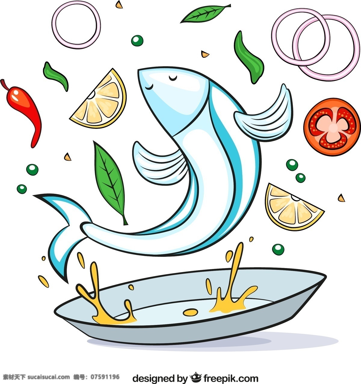 美味 鱼 料理 矢量 鱼料 精美 创意 白色