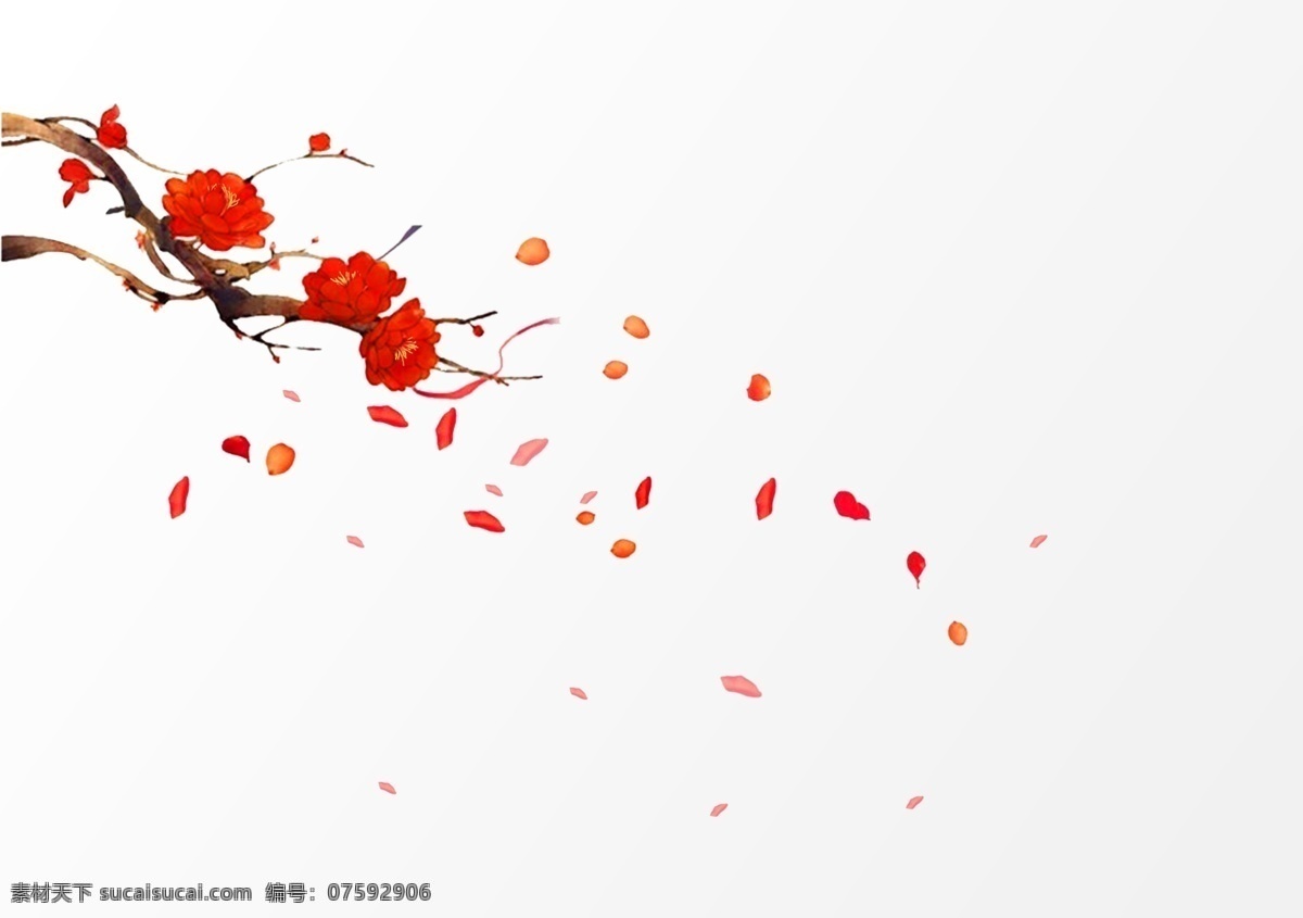 梅花 花朵 飘散 传统 插画 背景 清新 类 分层