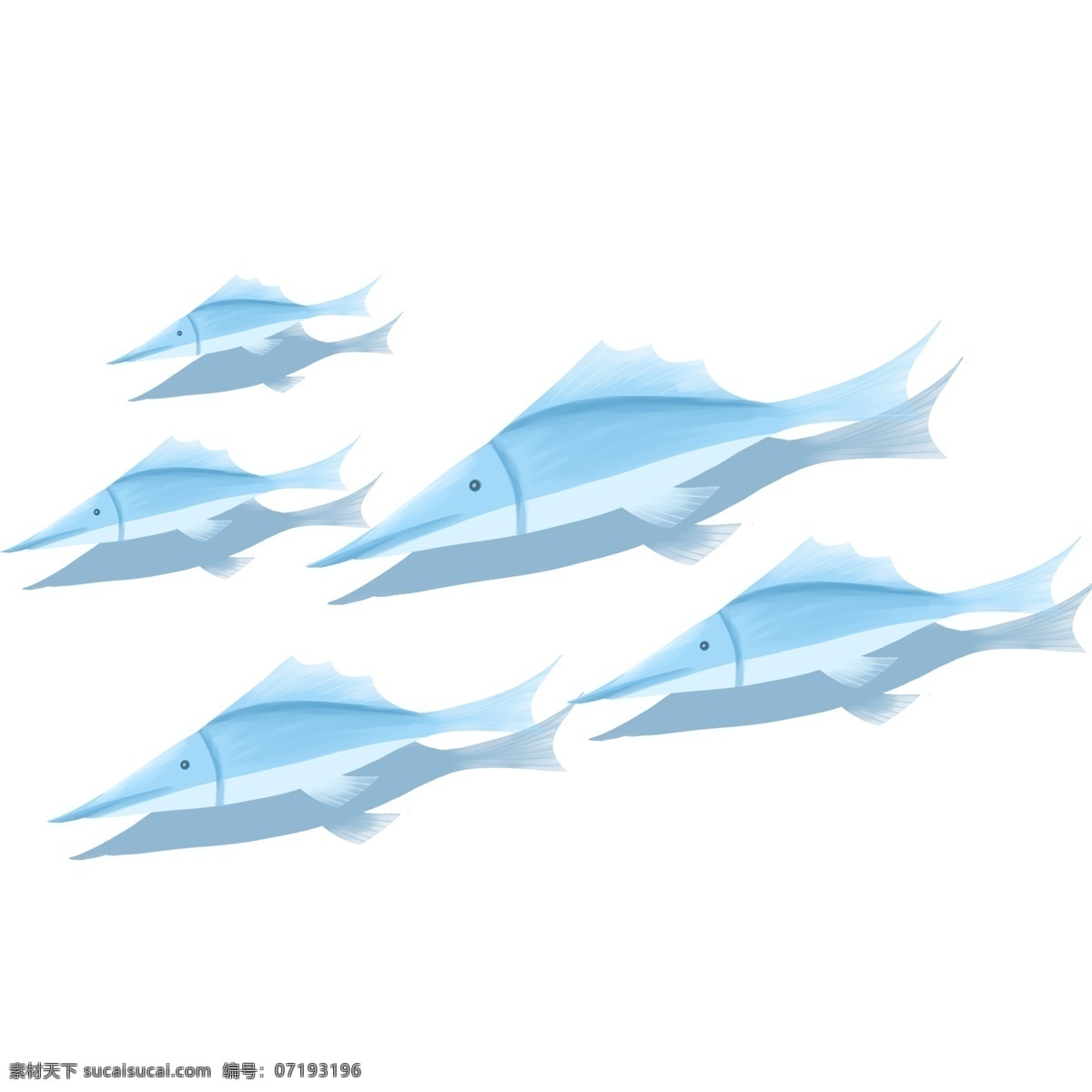 深海 动物 蓝色 鱼群 卡通 彩色 小清新 创意 手绘 绘画元素 现代 简约 装饰 图案